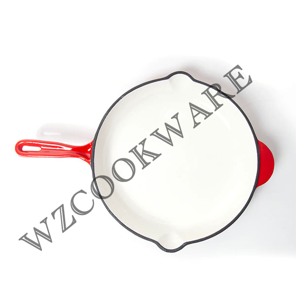 Enameled Cast Iron Skillet, Kitchen Frying Pan with Helper Handle
