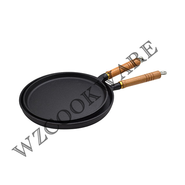 Cast Iron Skillet Pan with Wooden Handle