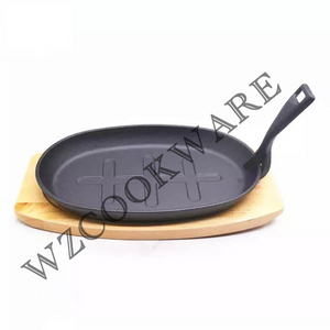 Cast Iron Steak Plate Sizzle Griddle with Wooden Base Steak Pan