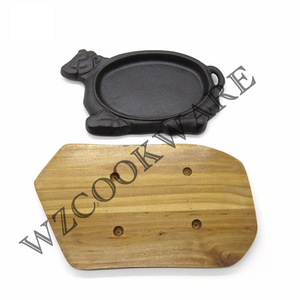 Cast iron cow shape gridlle/ skillet pan with Wooden Base