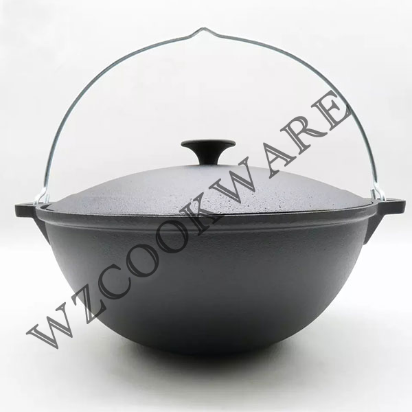 Pre-seasoned cast iron Russian Cauldro Kazan Pot wok with Cast Iron Lid